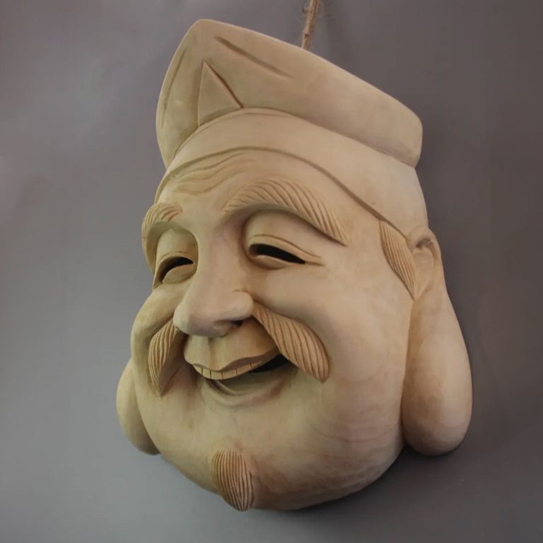 Japans Houten Oude Man Masker Decoratief 2